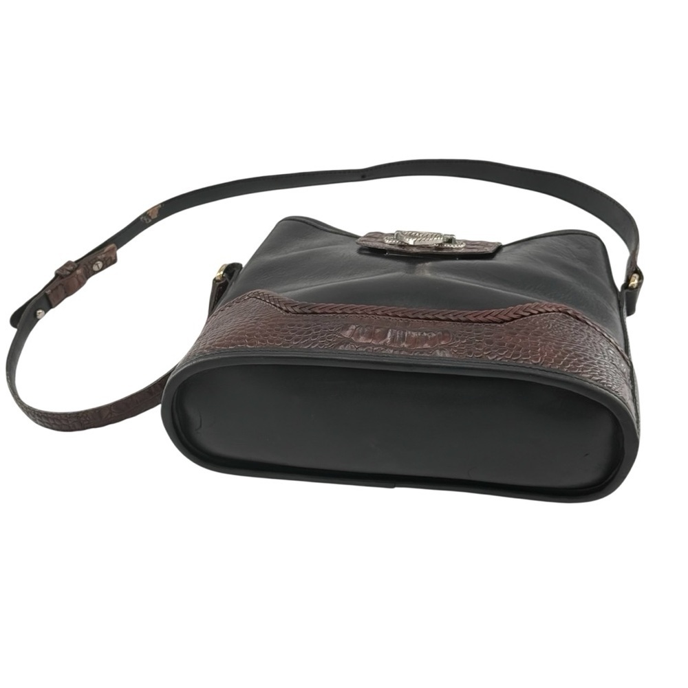 Vintage Style Two-Tone Leather Brighton Collection Shoulder Black & Brown Bag - Picture 2 of 14